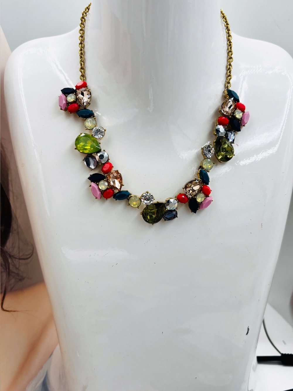 J.Crew Vintage Crystal & Resin Statement Flowers Necklace